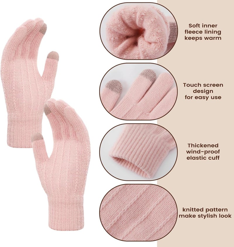 Premillow Women Winter Hat Beanie+Long Scarf+Touch Screen Gloves Set, Warm Clothes Set with Knit Fleece Lined for Women/Men Winter - Image 4